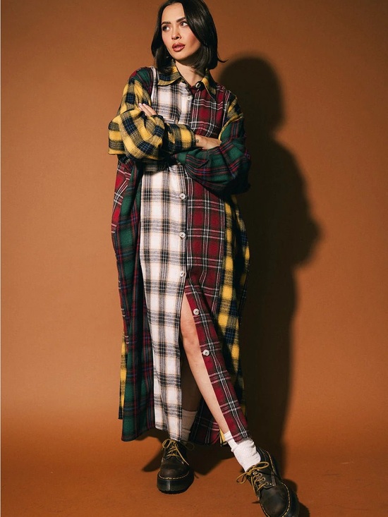 Dressed in LALA Dresses & Skirts - Dressed in LALA Grunge Goddess Flannel in Mixed Patch Plaid